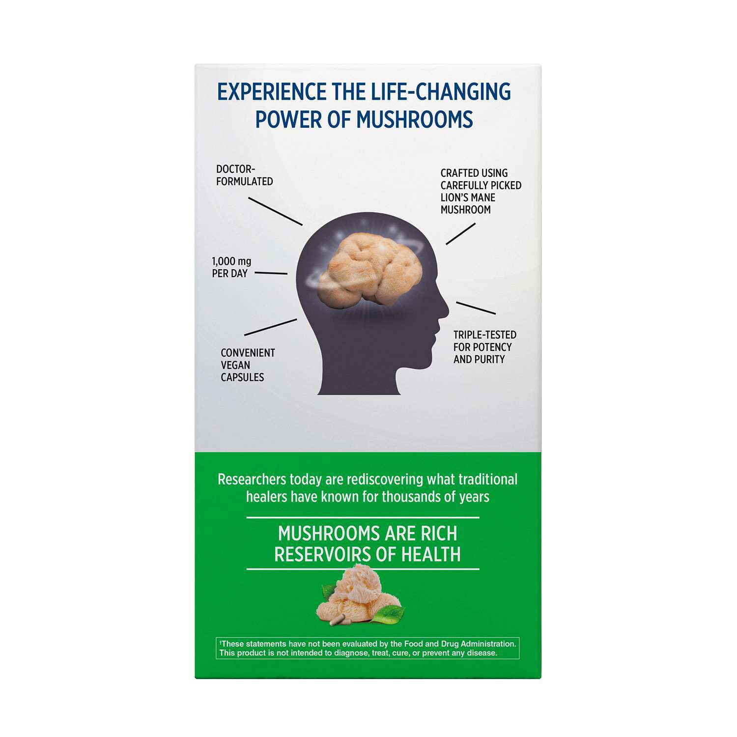 Lion's Mane Mushroom 1000mg - 60 Vegan Capsules (30 Servings)